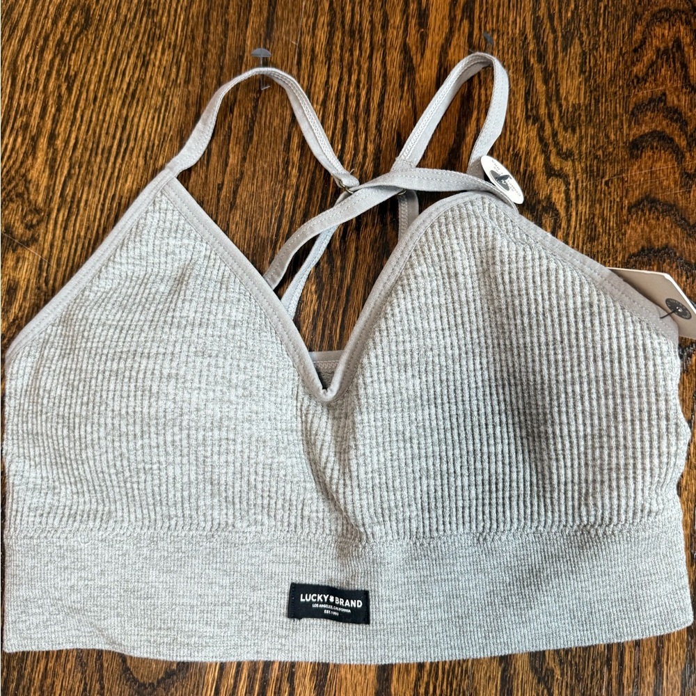 Lucky Brand Gray Ribbed Bralette with Adjustable Straps